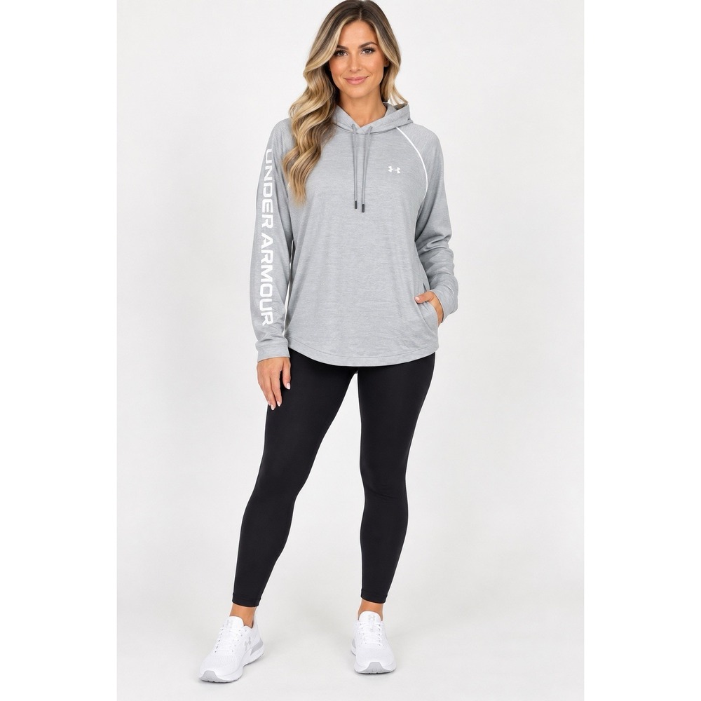 Under Armour UA Velocity Wordmark Hoodie Women's Large Gray Loose Fit Pullover